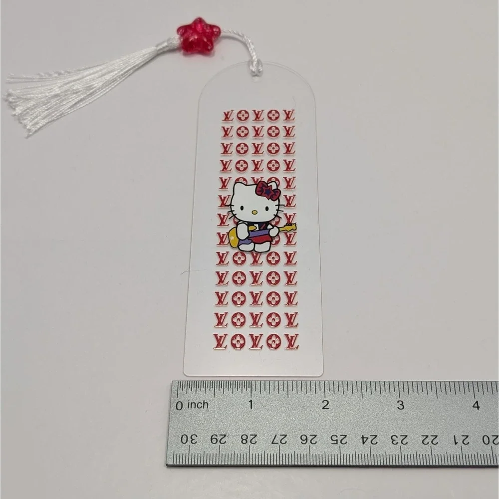 Sanrio Hello Kitty Acrylic Bookmark Tassel Charm Red LV and TB Luxury Handmade